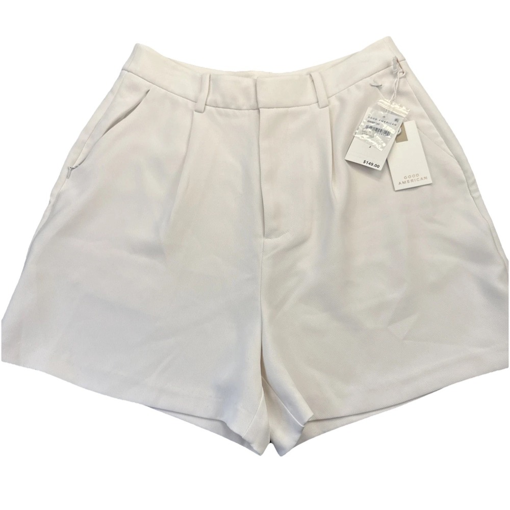 NEW! Good‎ American Luxe Suiting Trouser Shorts Ivory Zipper Pockets Size 2